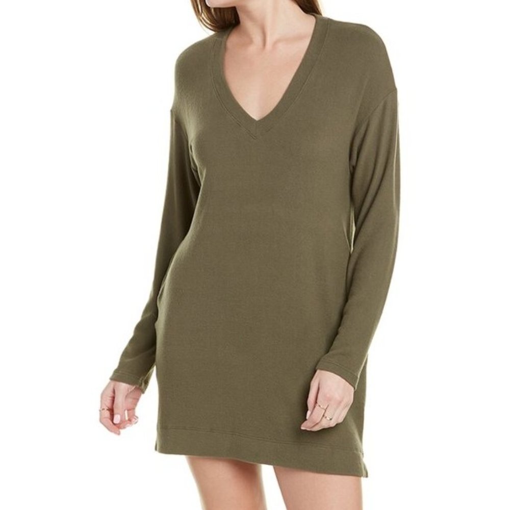 Socialite V-Neck Dropped Shoulder Sweatshirt Dress - Green - Small - NWT